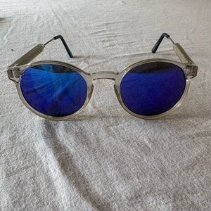Spitfire Clear Round Sunglasses with Blue Mirrored Lenses